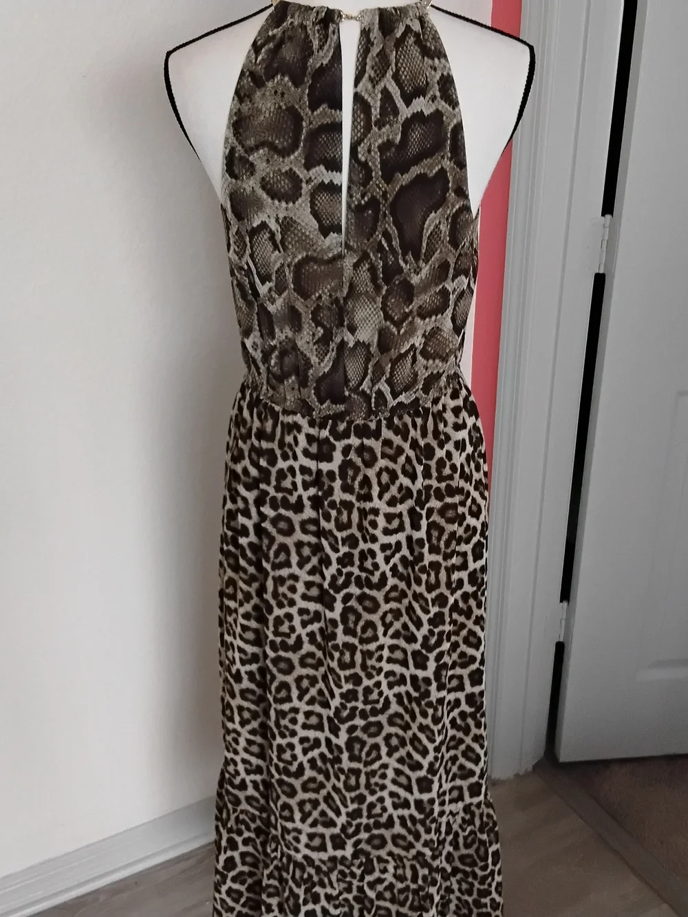 Michael Kors Brown Mixed Animal Print Halter Maxi Dress